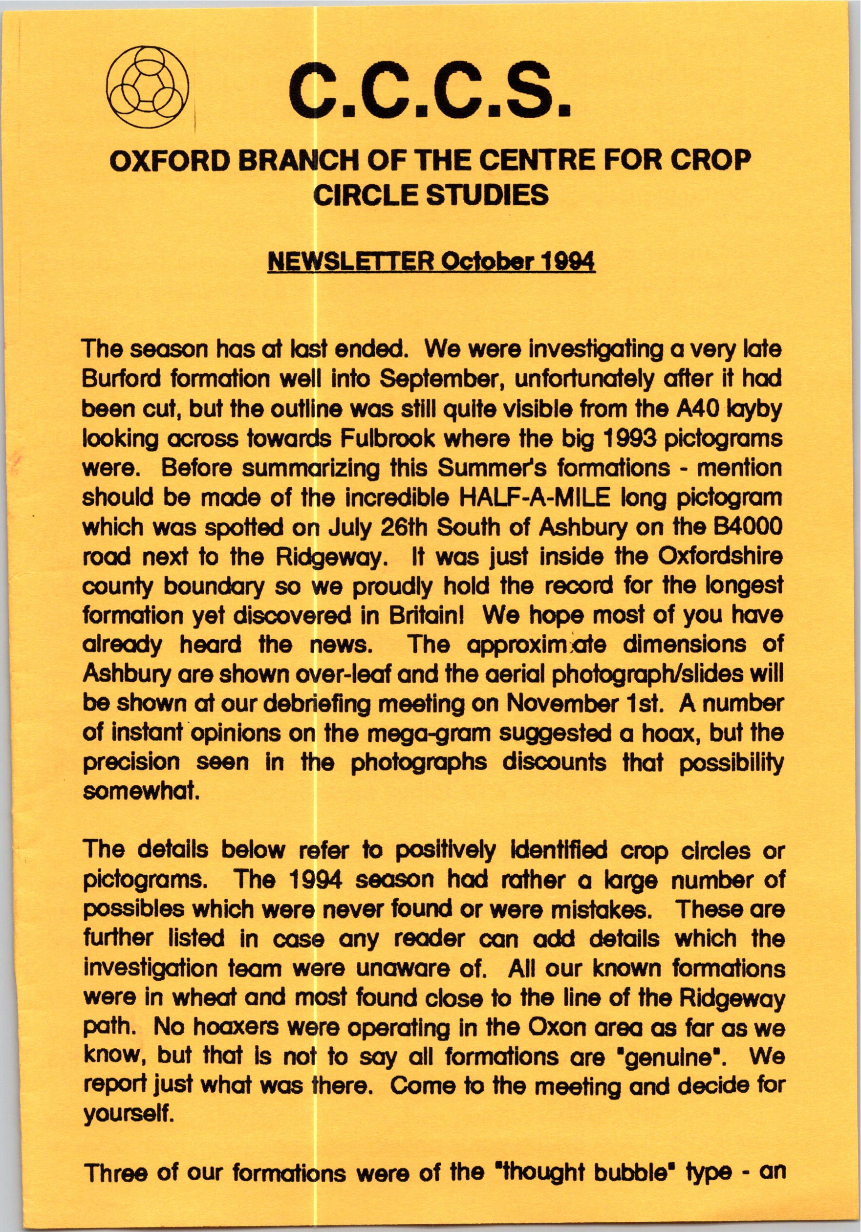 OCCCS Newsletter October 1994