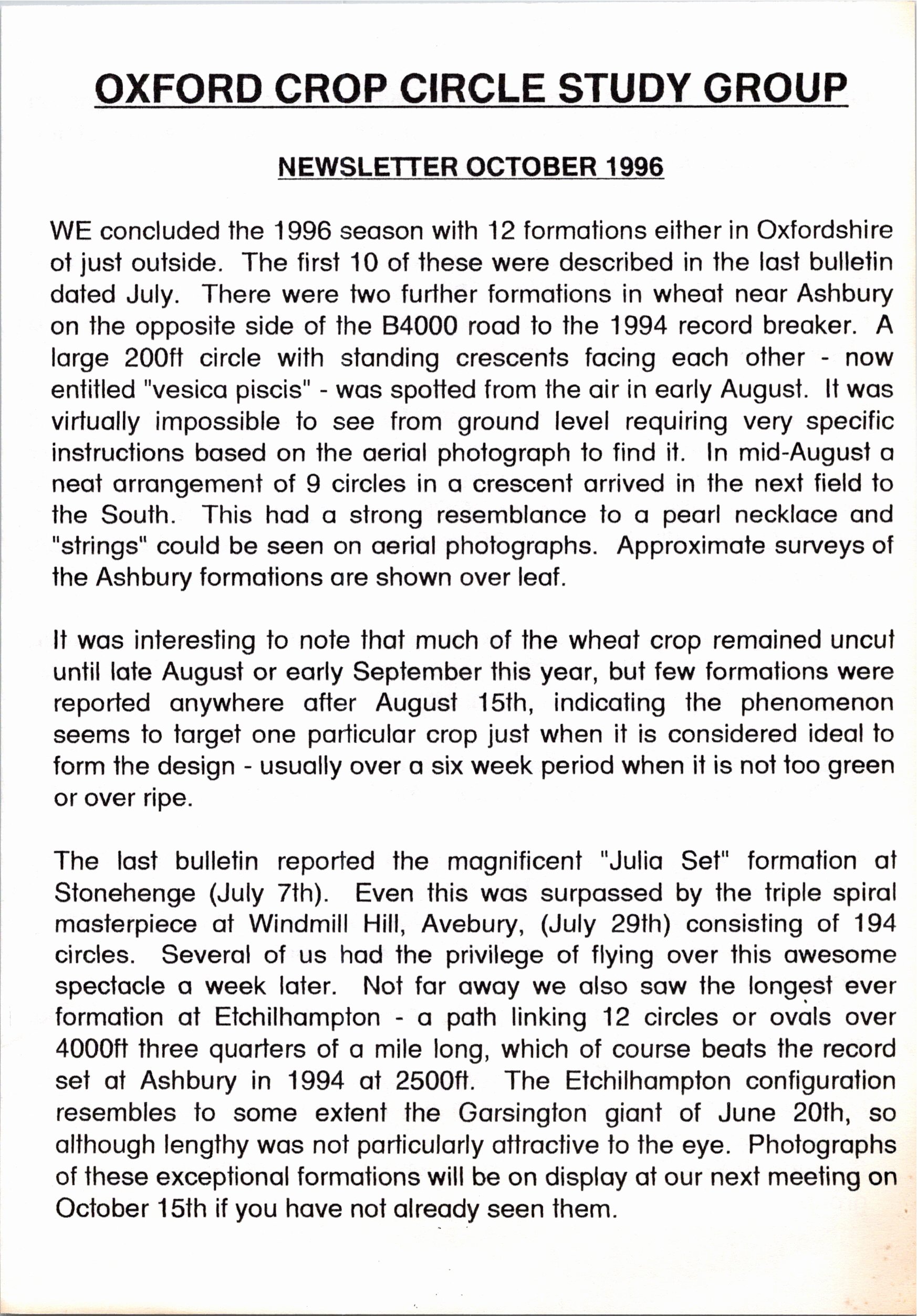 OCCCS Newsletter October 1996